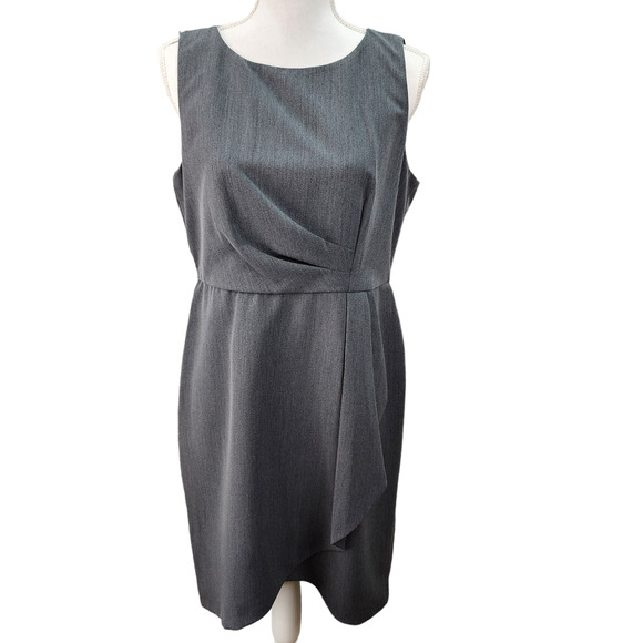 NWT Worthington Dress 10P Petite Gray Sleeveless Knee-Length Faux Wrap Career Ch - Picture 2 of 16